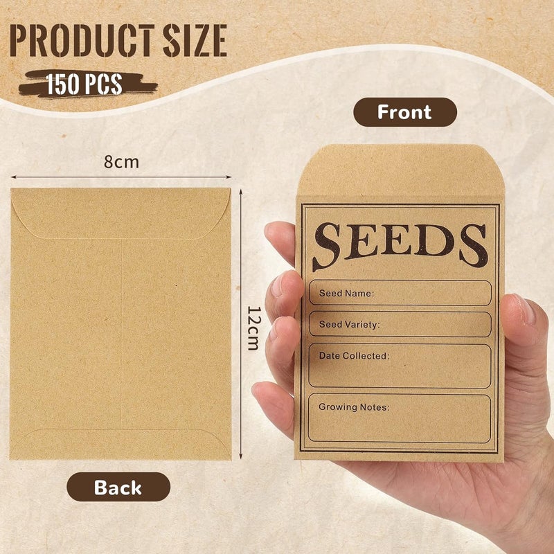 fuceury 150 Pieces Seed Saving Envelopes, 4.7x3.1 Inch Sealing Kraft Seed Packets Envelopes for Flower Vegetable Seeds Storage - Image 2